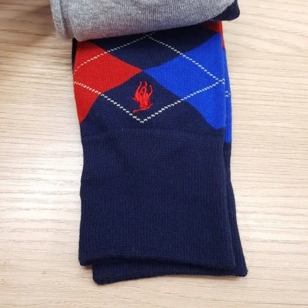 POLO RALPH LAUREN Crew Dress Socks Mens Blue Red Grey Argyle 3-Pack Cotton Blend